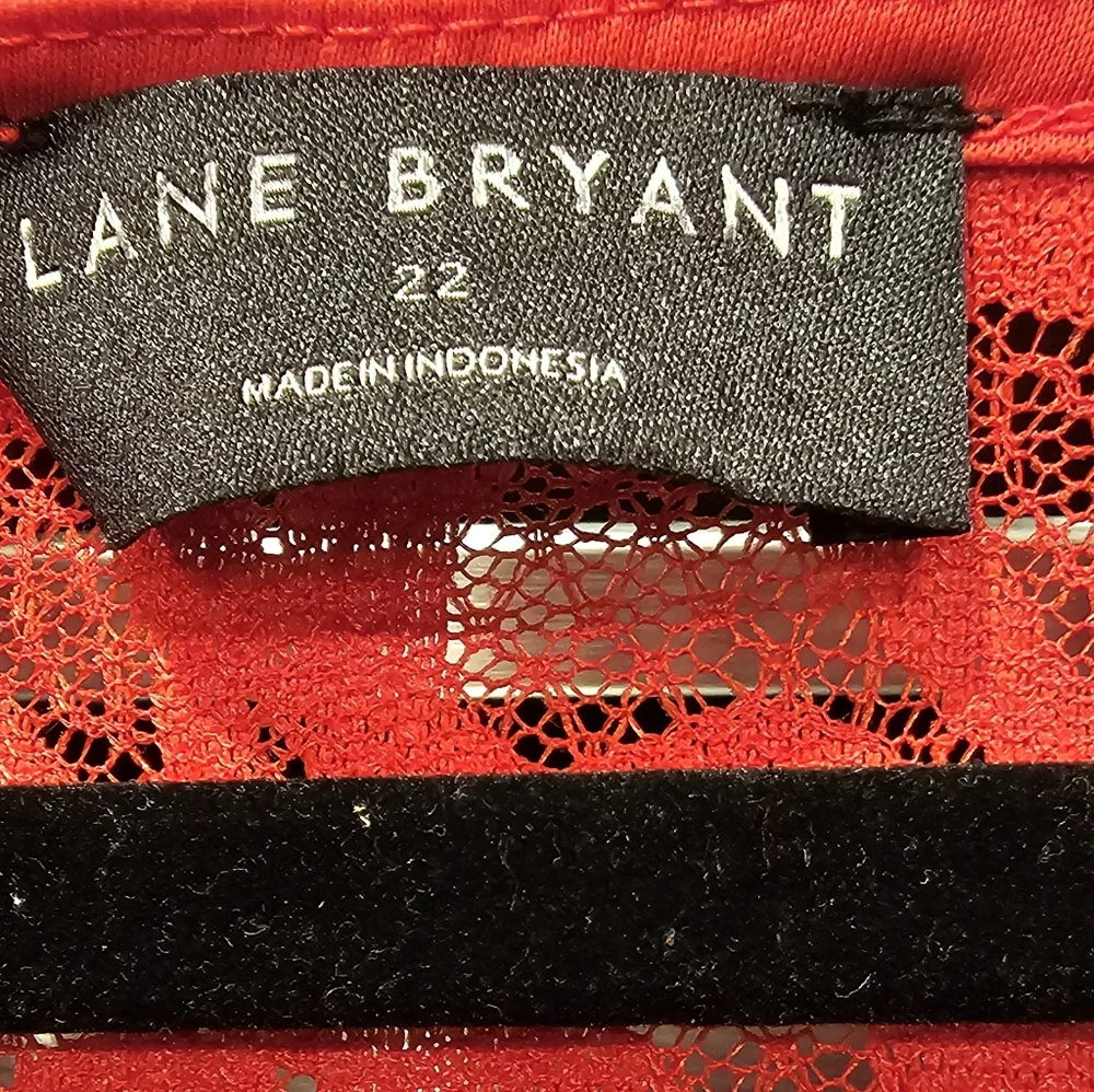 Lane Bryant Vibrant Red Lace Semi Sheer Long Sleeve Top - Picture 5 of 7